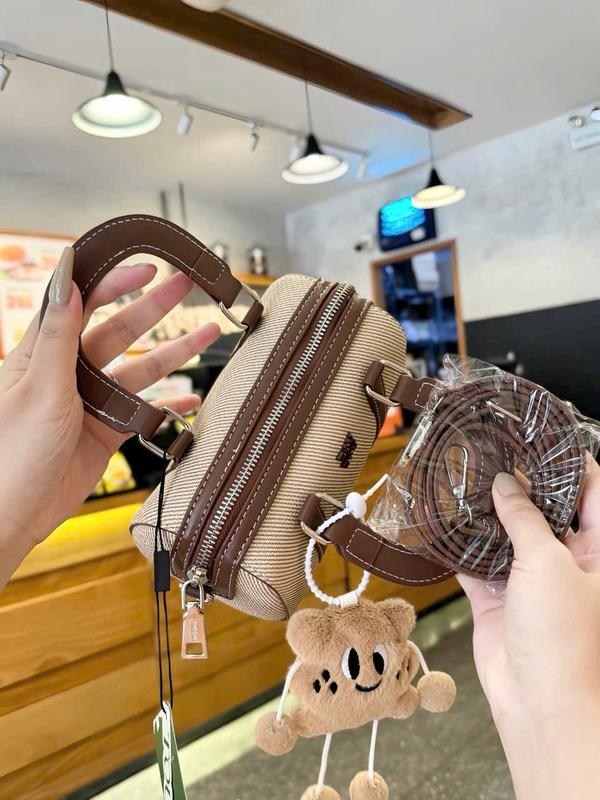 Túi thời trang xách tay Túi đeo chéo size 20cm dáng trông - tặng kèm bông treo Bag Da Nữ Nhung Kem 5