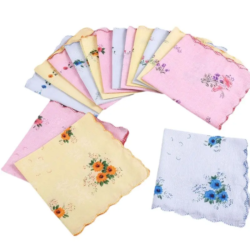 6/12pcs Pure Cotton Handkerchief Towels for Women 28*28cm Floral Portable Summer Water-absorbent Elegant Hanky Hand Towel Ins