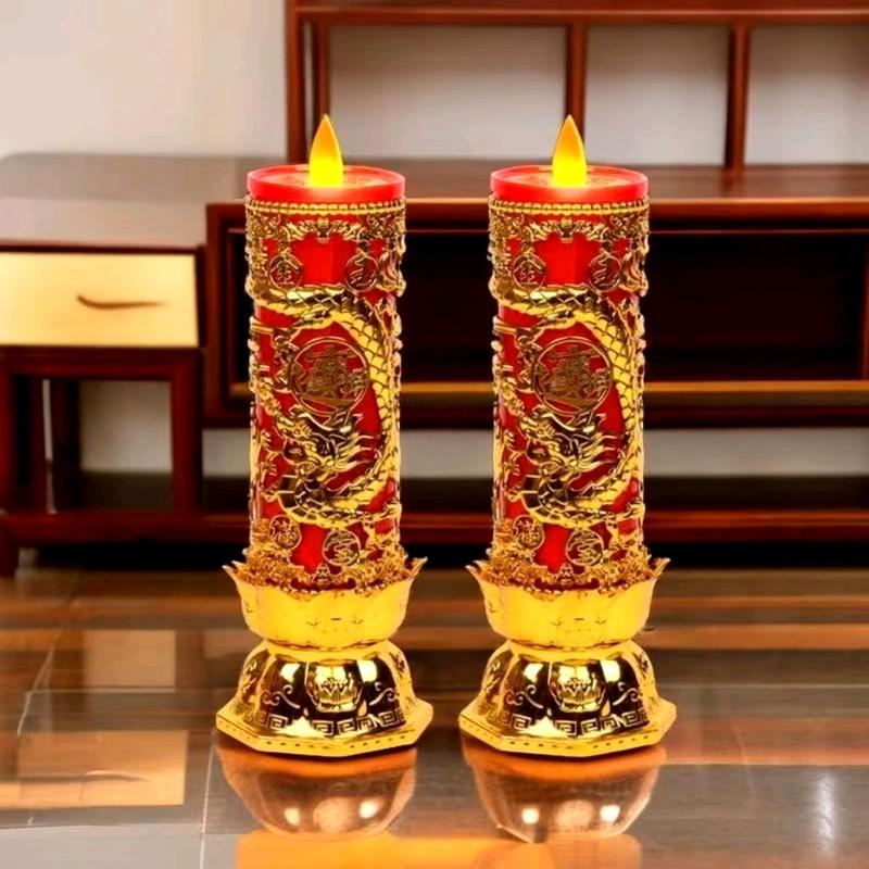 CẶP ĐÈN NẾN LONG PHỤNG ĐÈN LED CHẠY BẰNG PIN DÙNG THỜ CÚNG BÀN THỜ THẦN TÀI - ÔNG ĐỊA ĐÈN THỜ CÚNG Decor