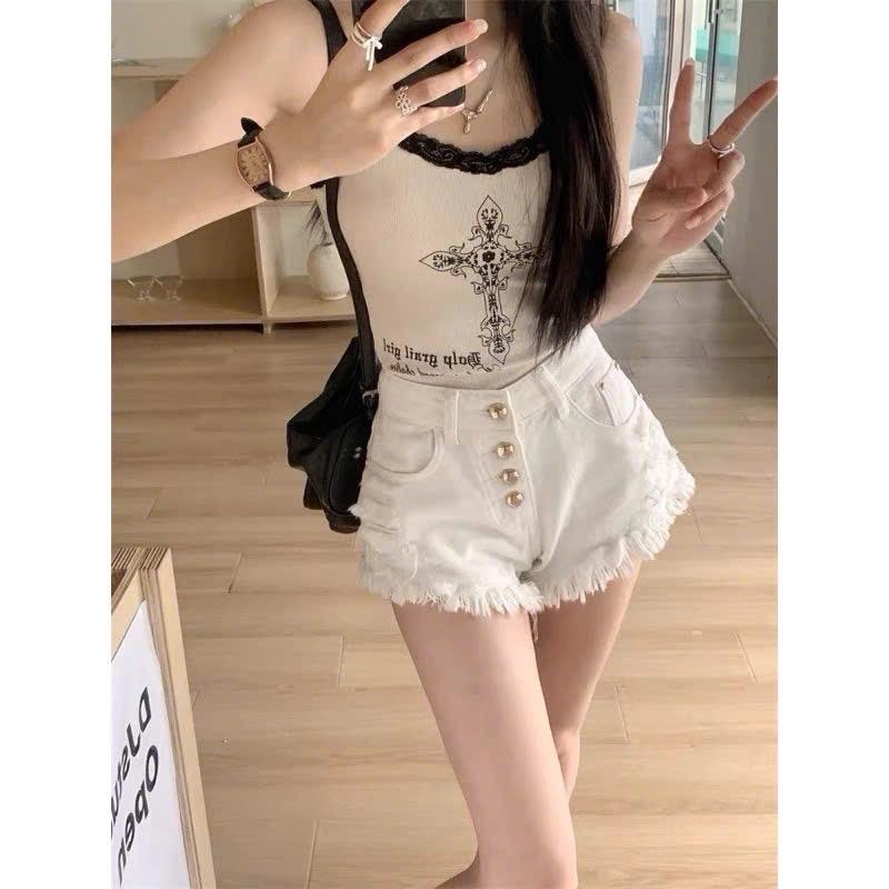 Quần Short Jeans nữ tua rua, khuy cài, rách tạo kiểu 4