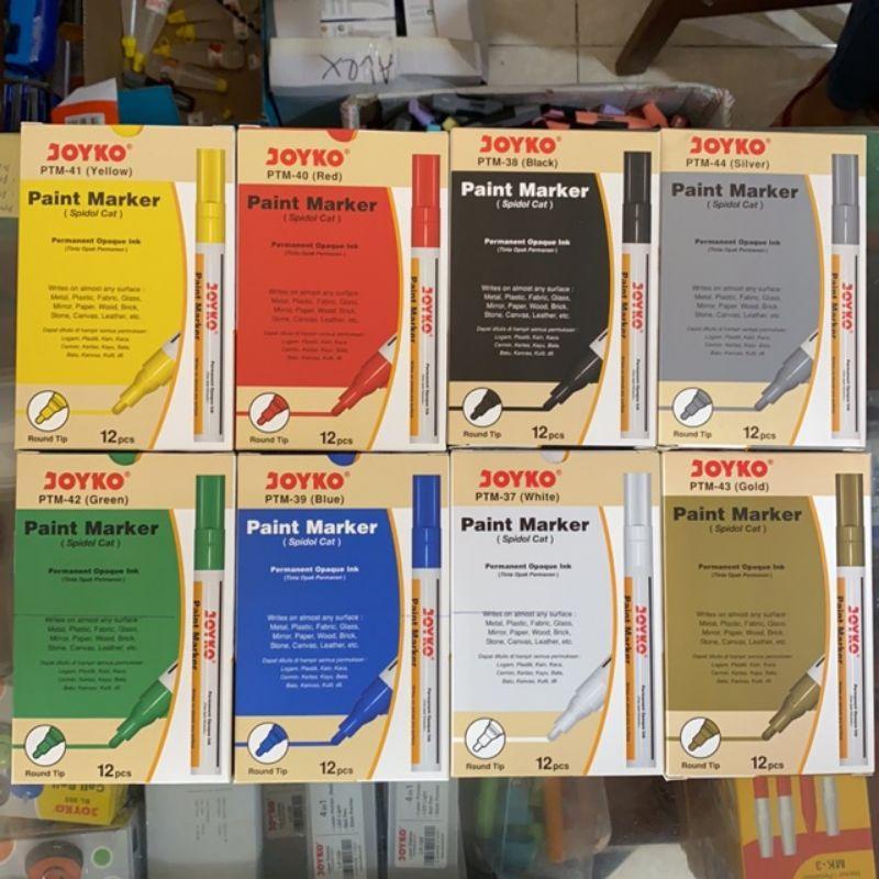JOYKO Spidol Permanen Serbaguna PTM 37-44 Paint Marker Putih-Silver-Gold Permanent Opaque Ink 4