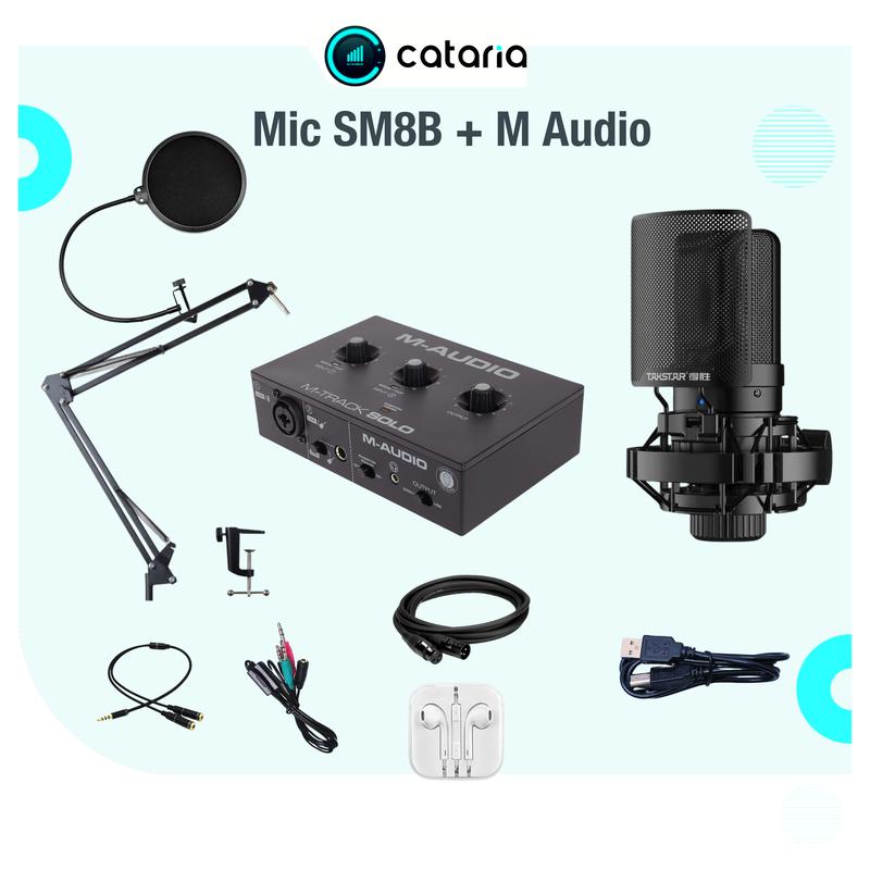 Combo Mic Thu Âm Livestream Chuyên Nghiệp Sm8B và Card M-AUDIO Tặng Tai Nghe và Đèn Live