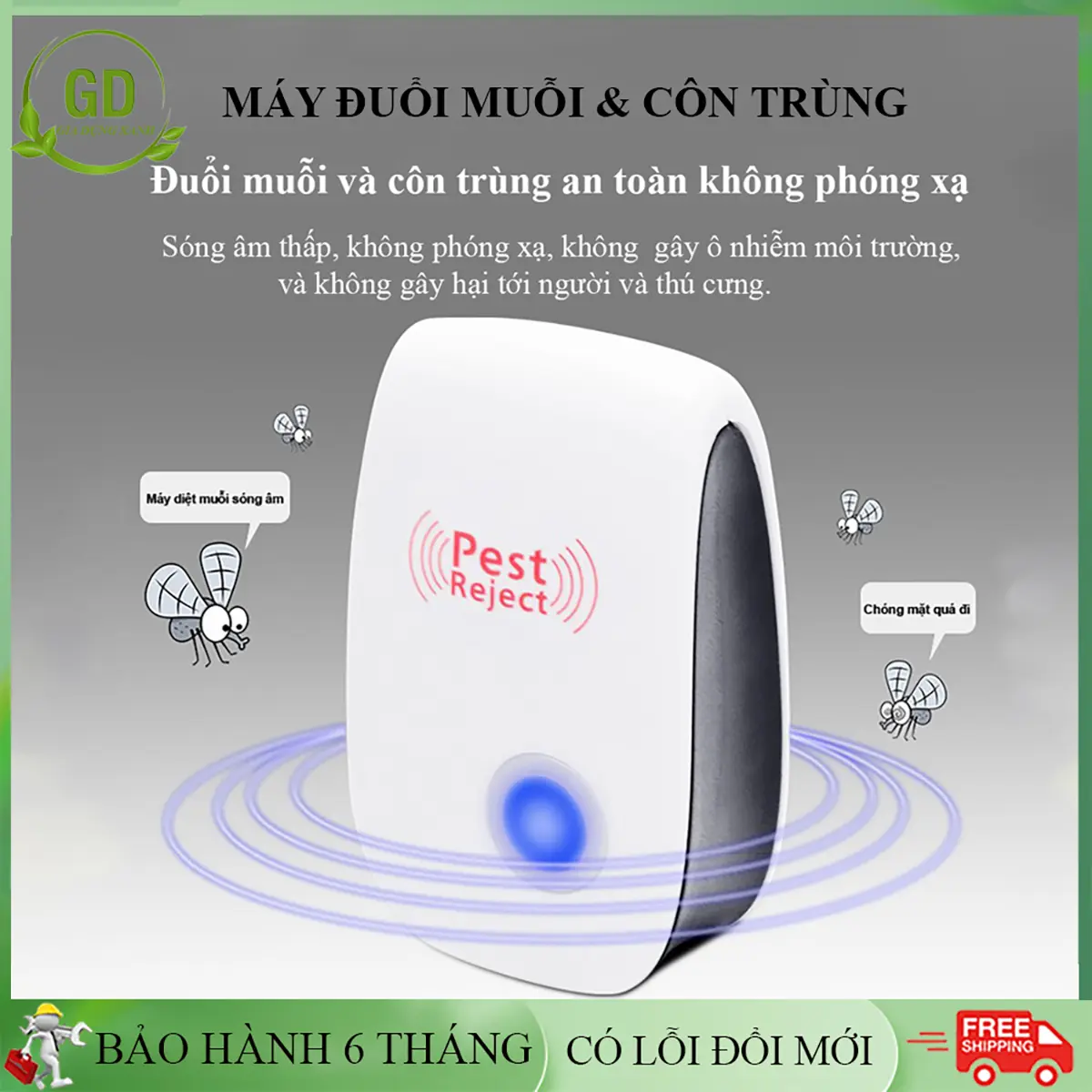 Máy đuổi muỗi máy đuổi chuột côn trùng bằng sóng siêu âm IC an toàn cho người và vật nuôi. Thiết bị sóng âm thấp không phóng xạ và không gây hại cho môi trường. Bảo hành 1 năm 7 ngày đầu lỗi đổi mới.