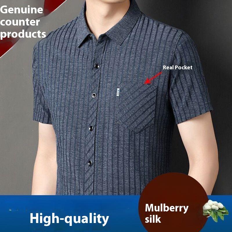 Áo Sơ Mi ngắn Tay Lụa Dâu Tằm Cao Cấp Và Chính Hãng Dành Cho Nam Giới Thích Hợp Cho Mùa Hè Mỏng Công Sở Sọc Thường Ngày Trung Niên Không Sắt Áo Sơ Mi Nam Flying We