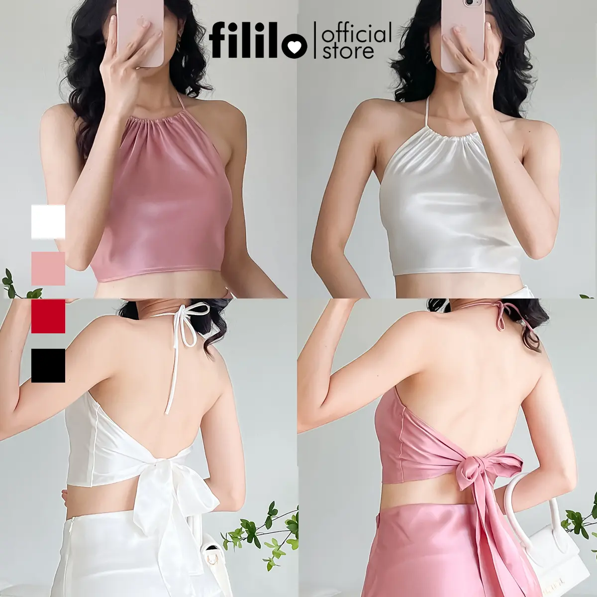 Áo Yếm Croptop Hở Lưng Dây Thắt Nơ Xiuxiu Top Fililo Vải Lụa Fom chuẩn Thiết kế Cao cấp