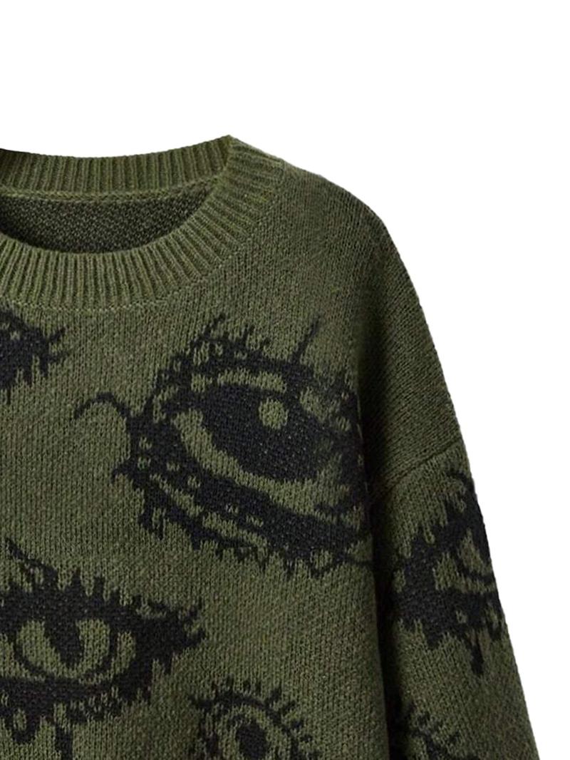 Product Introduction of Men's All Over Eye Print Drop Shoulder Sweater Pullover, Regular Fit Casual Long Sleeve Round Neck Jumper for Fall & Winter, Fashion Men's Knitwear for Daily Wear 9