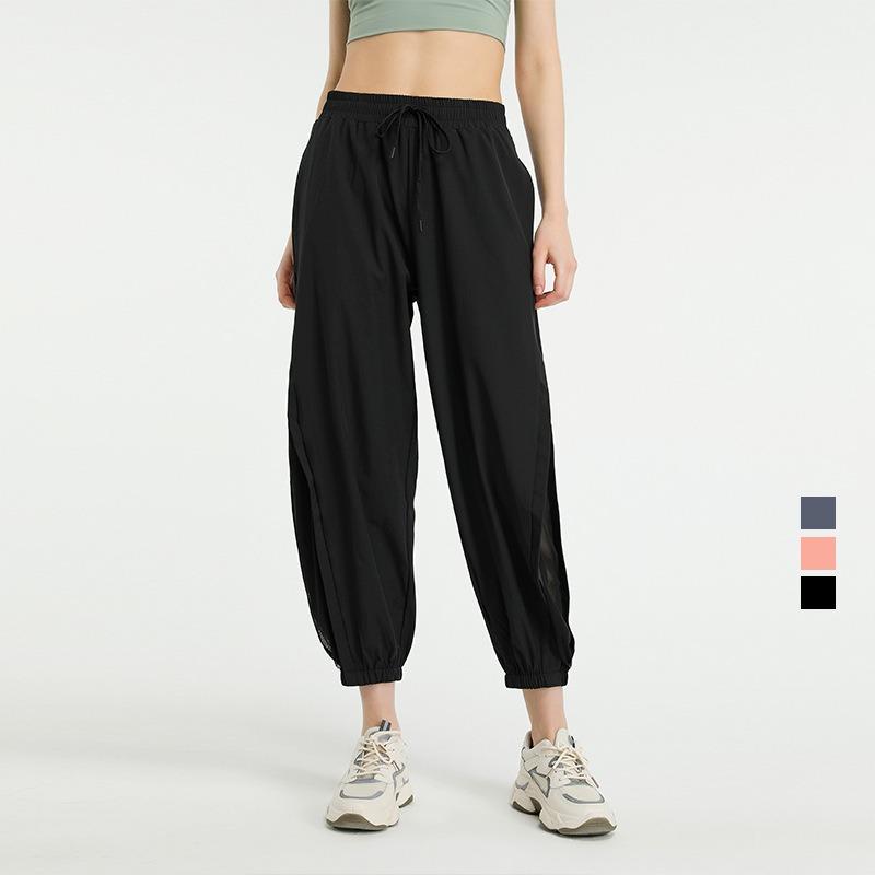 Loose high-waisted quick-drying pants European and American mesh quick-drying yoga trousers running sports tied feet large-size fitness pants women 3
