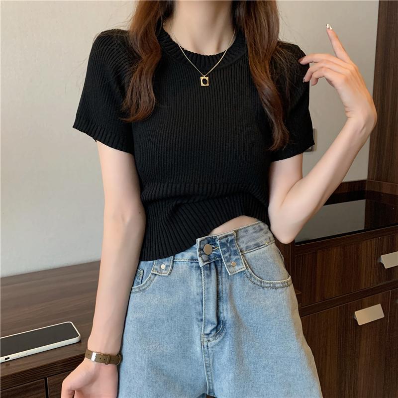 Product Introduction of Áo Thun ngắn Tay, Vừa Vặn Đàn Hồi, Phong Cách Pháp, Áo Sơ Mi Nhỏ Áo Mặc Bên Ngoài Kiểu Ngắn Phong Cách Phương Tây Cao Cấp, Áo Cơ Sở 9