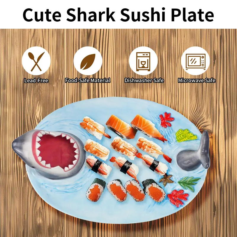Shark Design Sushi Plate, 1 Count Creative Hand-painted Ceramic Sushi Plate, Food-safe Materials, Ideal Gift for Sushi Enthusiasts 2