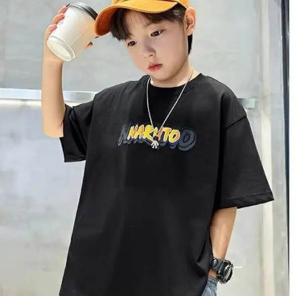 Váy Mùa Hè Cho Trẻ Em, Naruto, ngắn Tay, Cotton Nguyên Chất, Dáng Rộng Vừa Vặn, Phong Cách Phương Tây, Dành Cho Trẻ Em Trung Bình Và Lớn, Áo Hợp Xu hướng Cho Bé Trai, Hàng Mới Về 2024 5