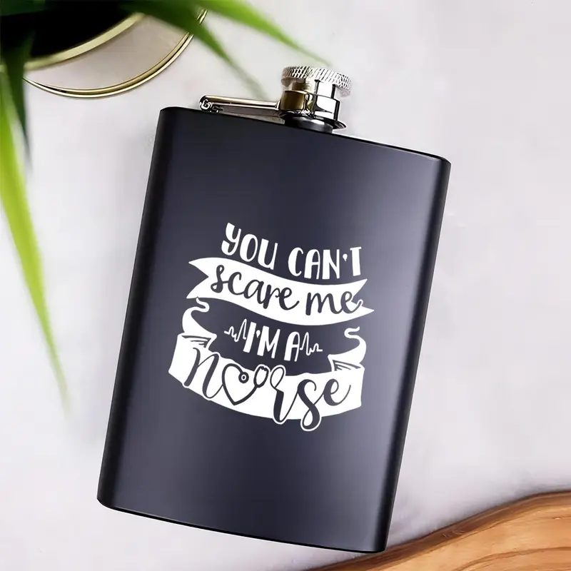 Stainless Steel Hip Flask, 1 Count Letter Pattern Portable Hip Flask with Lid, Drinking Supplies for Home Office Outdoor Camping 5