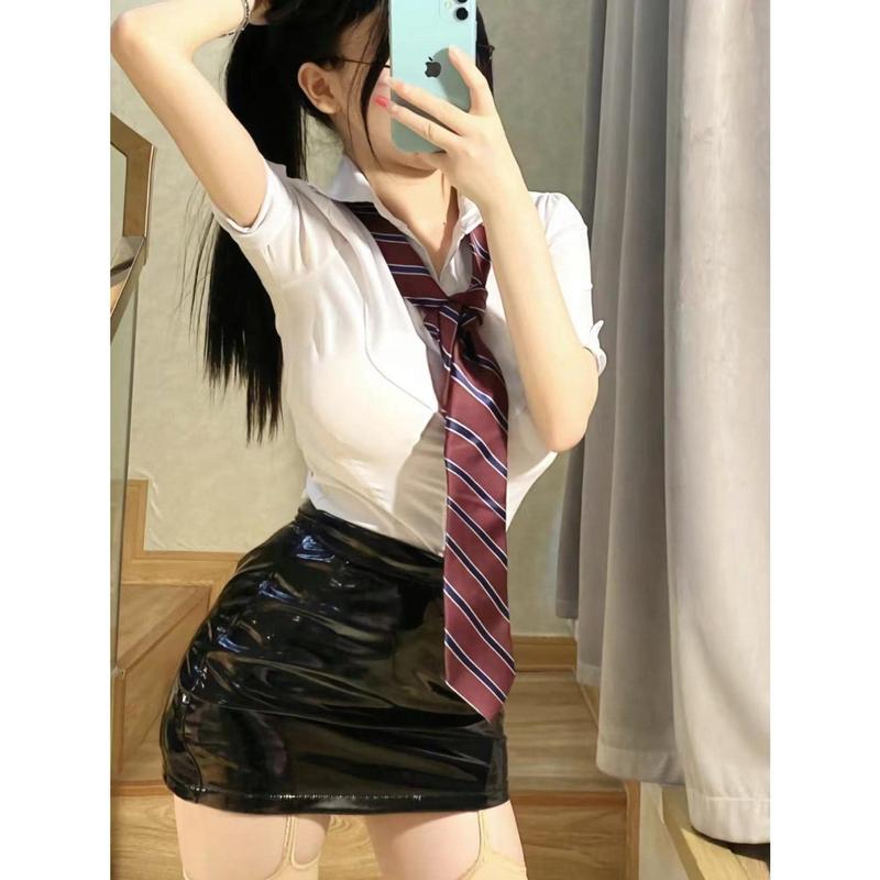 Váy Bodycon, Màu Đen Đánh Bóng, Váy Da Nhỏ Cạp Cao, Gợi Cảm, Dễ Thương Và Gợi Cảm, Bó Sát, Áo Sơ Mi Cô Gái Nóng Bỏng, Trang Phục Câu Lạc Bộ Bó Sát, Năm 2025 2