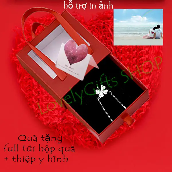 Dây chuyền cỏ 4 lá - Quà tặng sinh nhật bạn gái/vợ, Quà tặng 8/3, 20/10, valentine, Quà tỏ tình CRUSH - Full túi hộp quà y hình + thiệp + hỗ trợ in ảnh Trang Sức Titan