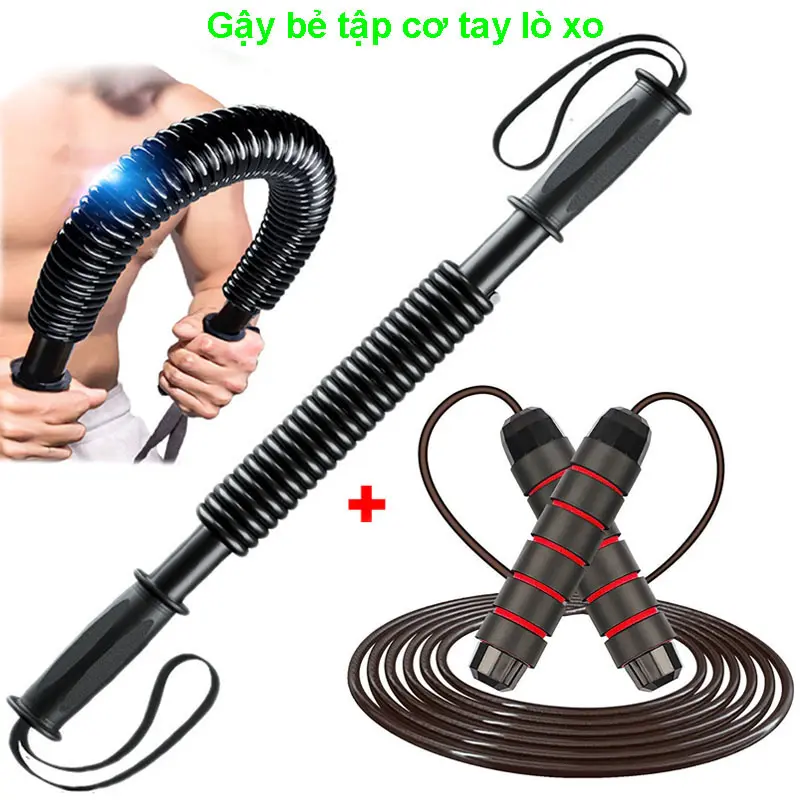 [Combo 2 Món] 1 Thanh Gậy Tập Tay Lò Xo Đàn Hồi Tập Cơ Tay, Vai, Ngực   1 Dây Nhảy Tập Thể Dục Thể Thao Dây Lõi Thép Cao Cấp