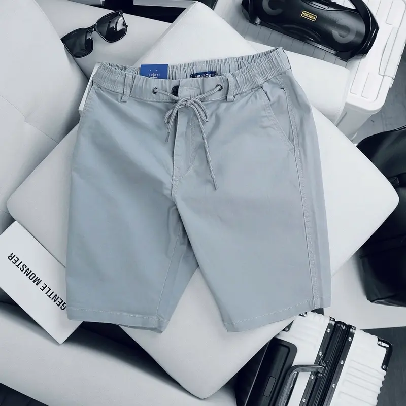 Quần short kaki co giãn  Quần Lửng Có Túi Menswear Nam Cạp Cao Lưng Cao, day kéo khoá đồng 6