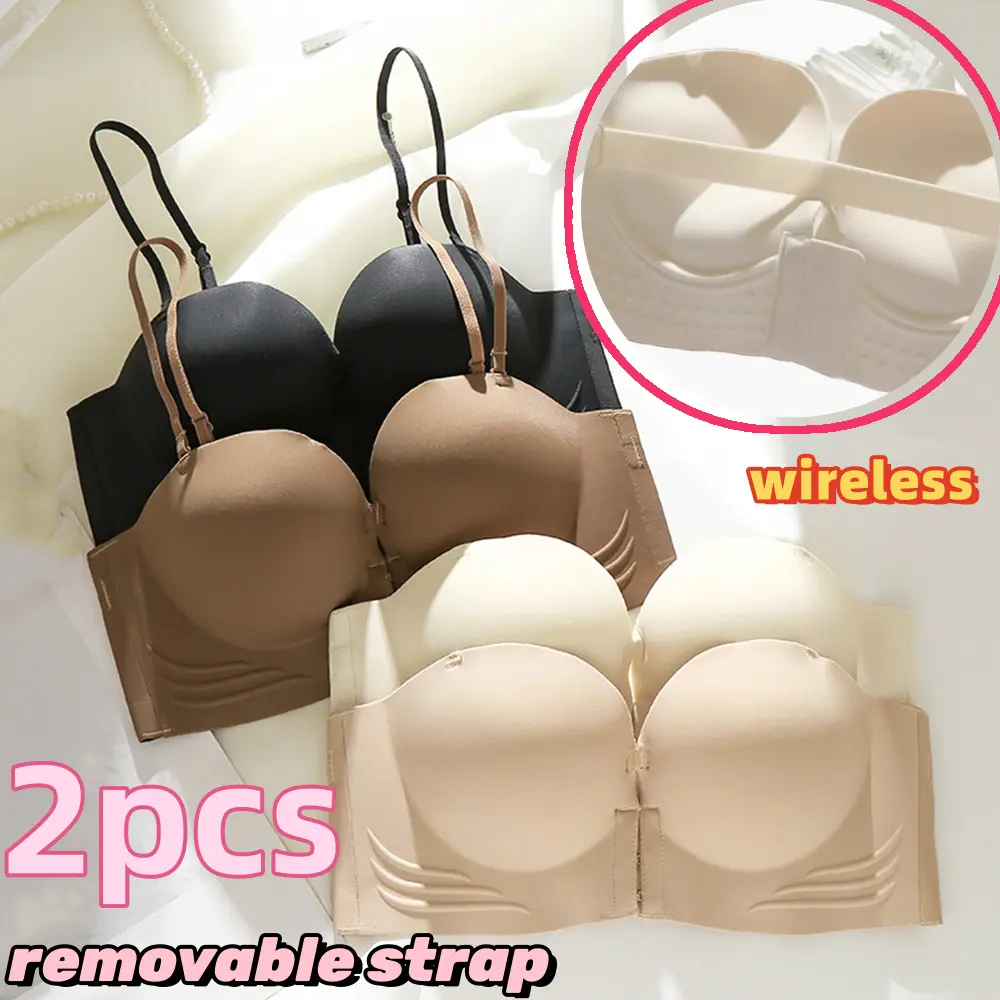 Áo Ngực Khóa Trước Vô Hình Dây Đeo Có Thể Tháo Rời Dây Đeo, Cúp Ngực Nhỏ Áo Ngực Nâng Ngực Không Dây, Áo Ngực Thoáng Khí, Có Sẵn Trong 1 Hoặc 2 Chiếc