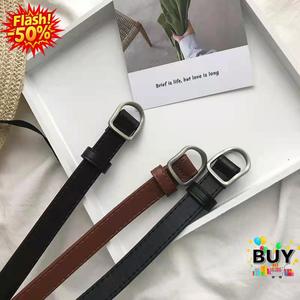 เข็มขัดผู้หญิง กว้าง 1.5 ซม. ไม่มีรู เข็มขัดหนังบาง เหมาะสำหรับชุดเดรสและเสื้อกันหนาว หัวเข็มขัดกลมและสี่เหลี่ยม สีดำและอูฐ