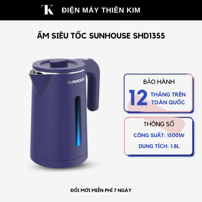 Ấm siêu tốc Sunhouse SHD1355 2 lớp, dung tích 1.8L công suất 1500W, bảo hành 12 tháng Đun Nước Bình Đun Nước - Ấm đun nước siêu tốc Đun Siêu Tốc