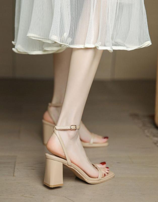 Giày cao gót nữ đế vuông 5 phân, Sandal cao gót hở mũi cao cấp kiểu pháp, 4 màu trắng,kem,đen,nâu, mã TD71 6