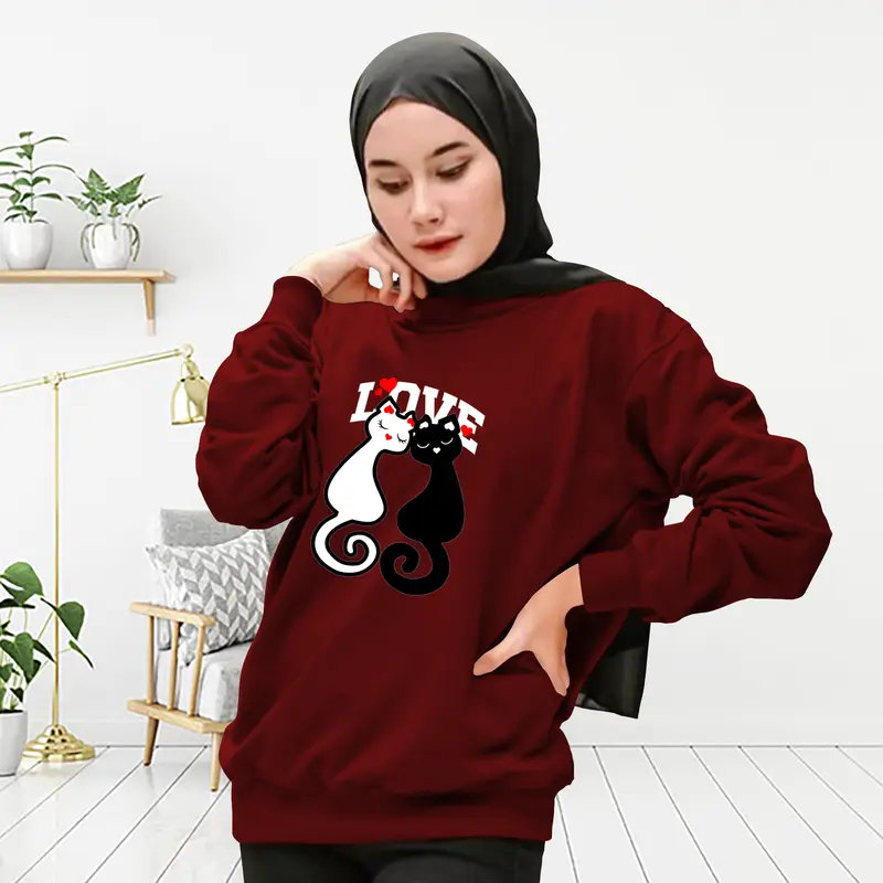 Atasan Wanita CAT LOVE Bahan Babyterry sablon DTF Baju Wanita / Kaos Wanita lengan panjang / Sweatshirt Wanita kaos couple ibu dan anak 5