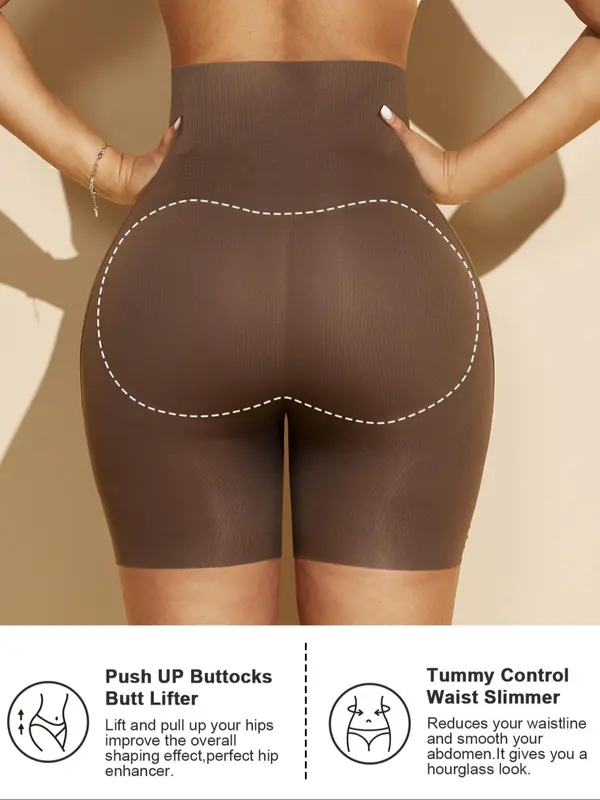 Women's Solid Color High Waist Shapewear Shorts, High Stretch Comfortable Breathable Tummy Control Butt Lifting Seamless Shaper, Women's Shapewear Bottoms for Daily Wear, Womenswear 4