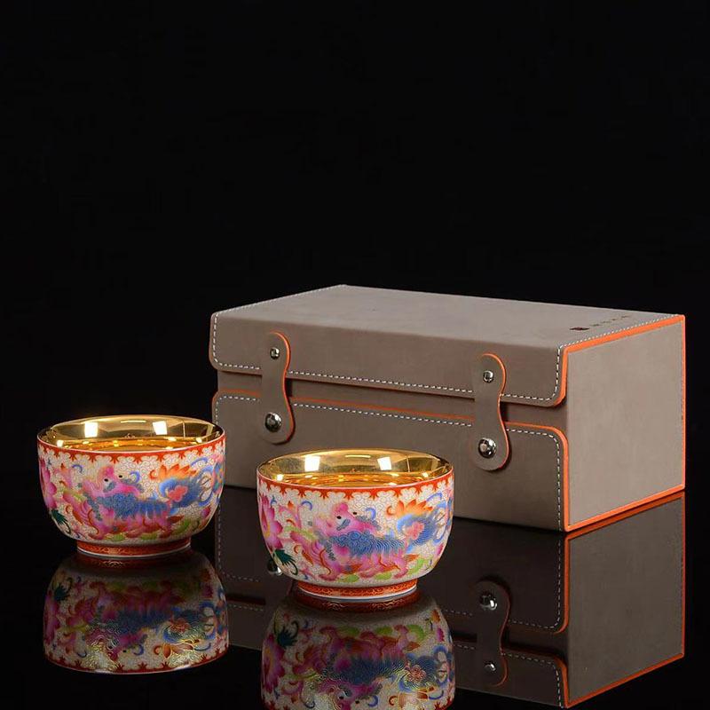 Product Introduction of 24K Gold Silk Dragon and Phoenix Jianzhan Master Cup Tea Cup White Jade Gilding Tea Cup Porcelain Kung Fu Tea Set Single Cup 27