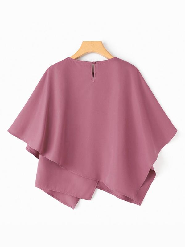Women's Plain Keyhole Neck 3/4 Sleeve Blouse, Casual Solid Color Top for Summer, Women's Clothing for Daily Wear 1