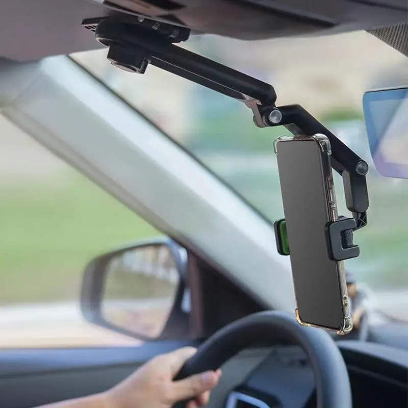 Car Sun Visor Phone Holder, Multifunctional Rearview Mirror Phone Hanging Rack, Adjustable Vehicle Phone Navigation Bracket, Car Interior Phone Stand