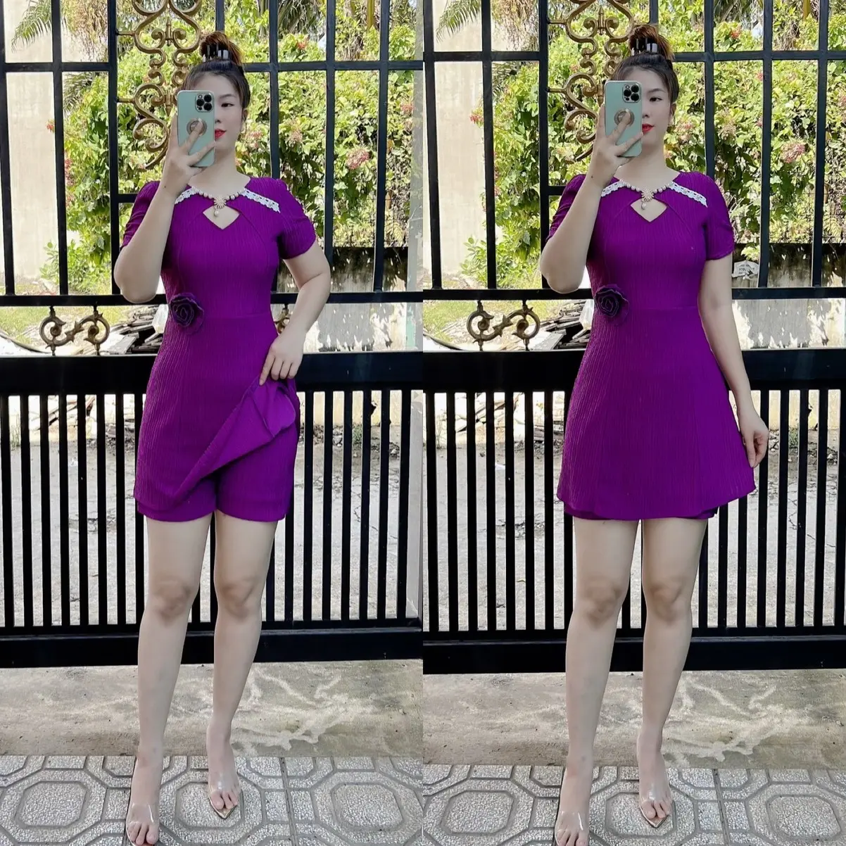 MÃ A24 BỘ ĐÙI KÈM QUẦN PHOM ÁO DÀI Có thể giặt bằng máy Có hoa Nữ Top