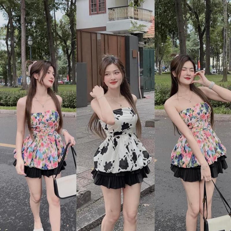 Sét bộ áo ống cúp ngực 2 lớp kèm chân váy xếp ly áo voan kiểu nữ bigsize Kim Ngân từ 50 kg đến 100 kg M L XL Xxl Áo Kiểu