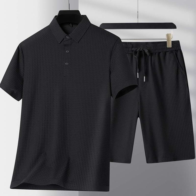 Bộ cộc . Quần + ÁO ,Cổ Bẻ nam ép Vân. thể thao mùa hè cho nam , chất co giãn mềm mịn thoáng mát (mẫu K)