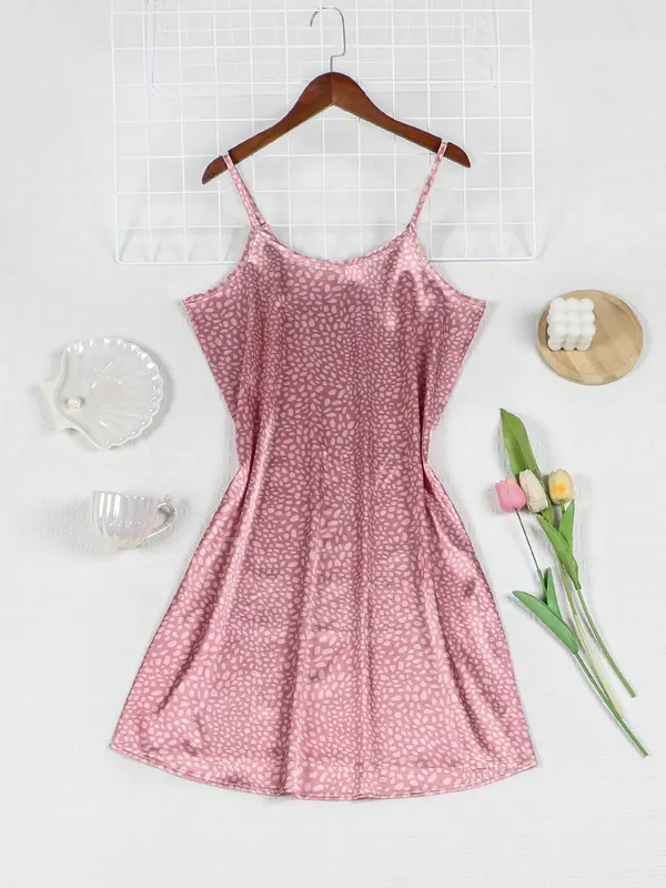 Women's Leopard Print Satin Cami Nightdress, Romantic Soft Comfortable Spaghetti Strap Nightgown for Women, Sleepwear for All Seasons 2