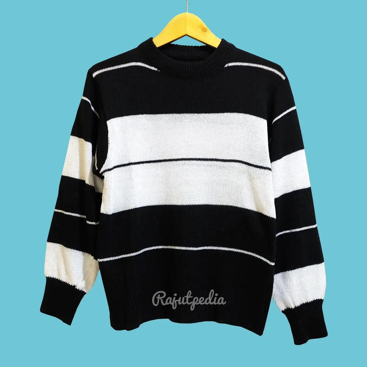 Sweater Rajut Suji Knit Motif Garis Tebal 7 Gauge Knitwear Baju Panjang Wanita
