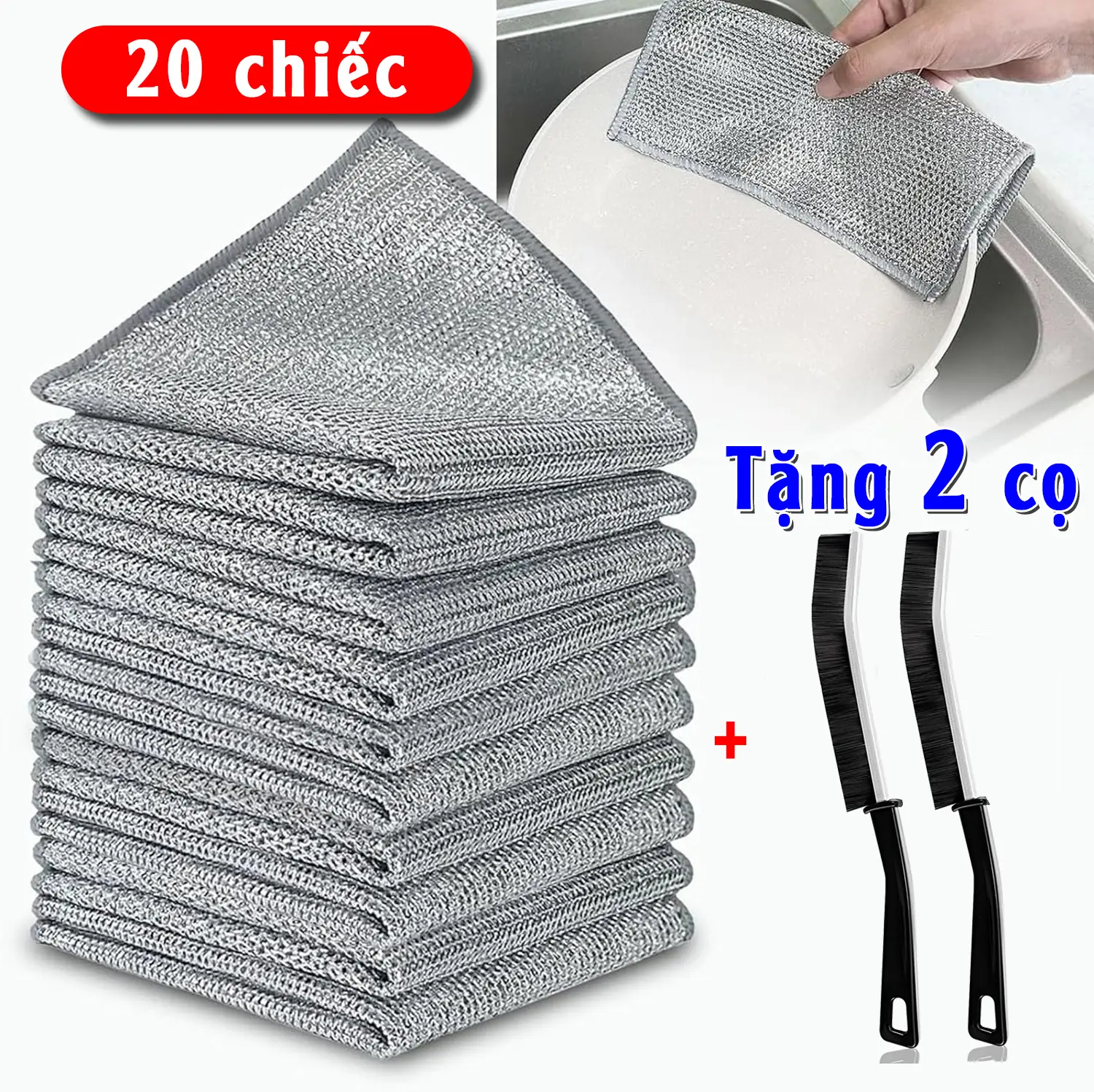 [ TẶNG 2 BÀN CHẢI KHE HẸP  ] Sét 20 Giẻ rửa chén dây kim loại, Khăn cọ xoong nồi, dụng cụ làm sạch bằng sợi thép, đa năng và thân thiên với da tay