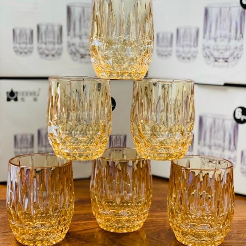 Bộ 6 Cốc Thuỷ Tinh Vân Tổ Ong Màu Hổ Phách