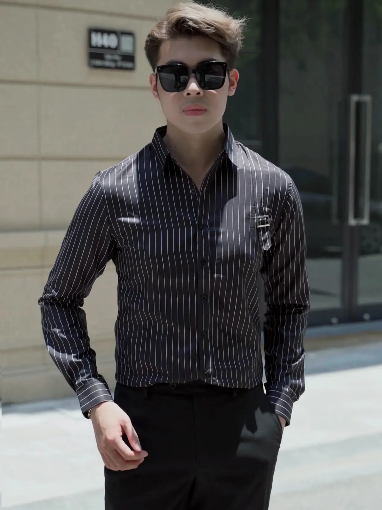 Áo Sơ Mi Nam Dài Tay Kẻ Sọc Thiết Kế Đai Vai Vải Lụa Chống Nhăn Dáng Slimfit Chất Dày Dặn Cao Cấp sominam dep