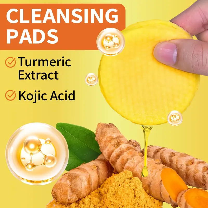 Turmeric & Kojic Acid Face Cleansing Pads, 50pcs/box Deep Moisturizing Facial Cleansing Pads, Gentle Facial Cleanser for Sensitive Skin 4