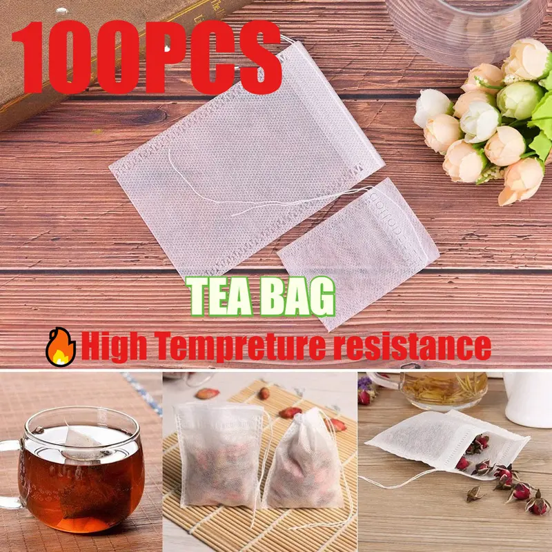 100PCS/Pack Tea Bag Disposable Empty Drawstring Bag String Heat Seal ...