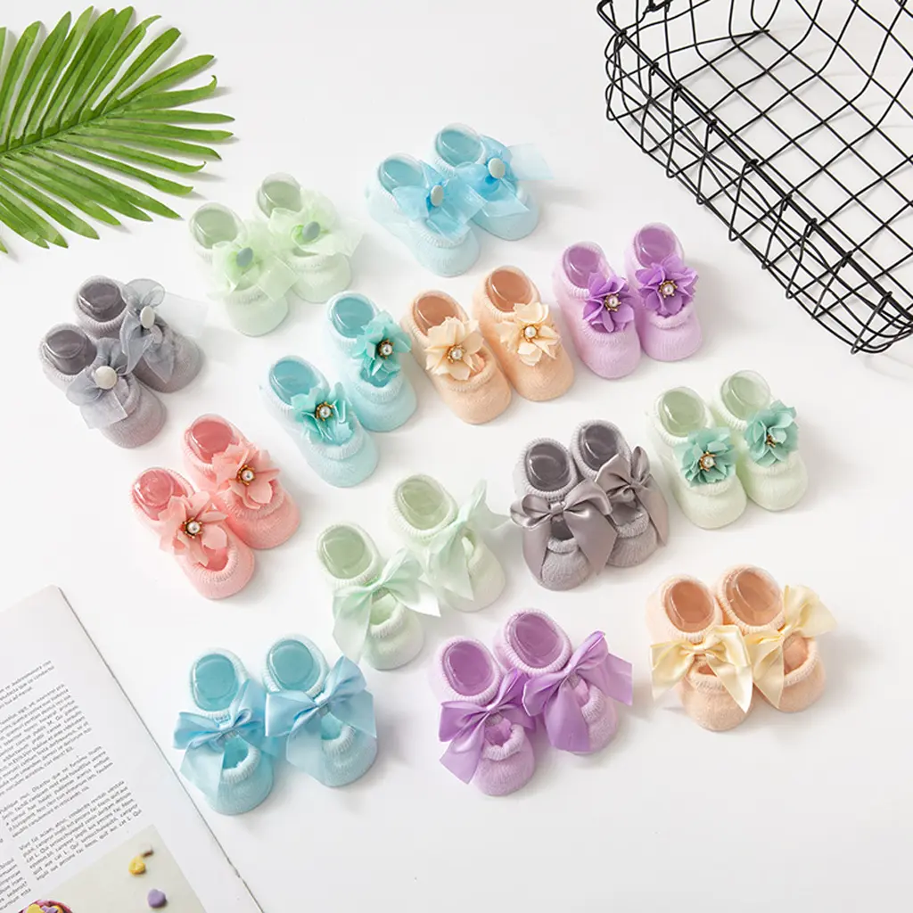 THL Kaos Kaki Bayi Perempuan Newborn 0-6 Bulan Import Motif 3 Jenis Bunga Pita KK086