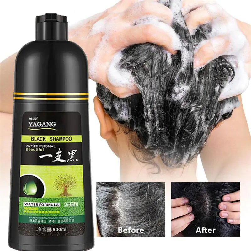 500ml Black Hair Shampoo Herbal Hair Dye Shampoo White into Black Haircare