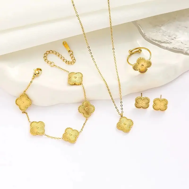 1/2/3Pcs Fashion Adjustable Necklace Bracelet Earrings For Women Girls Luxury Four Leaf Flower  Accessories Gifts
