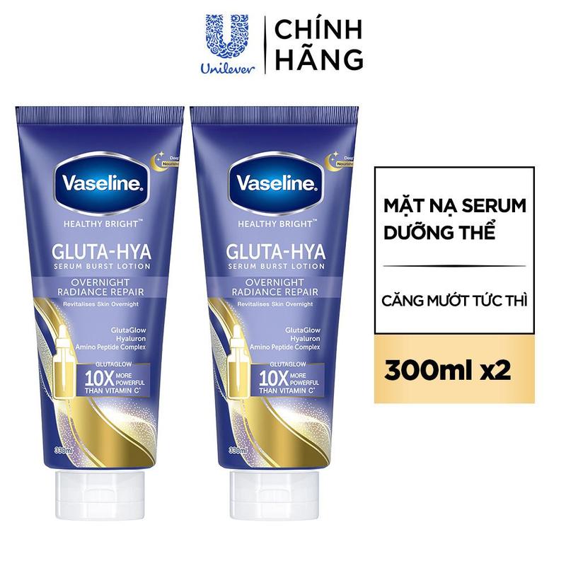   2   MỚI  Combo 2 Mặt nạ serum dưỡng thể Vaseline Gluta Hya Overnight ẩm mịn căng mướt 300ml x2 
