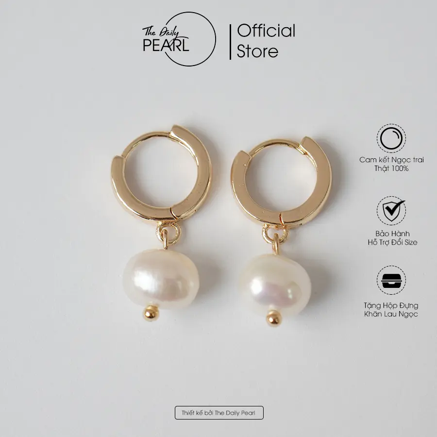 Khuyên tai Lyly ngọc trai Baroque nước ngọt 8-9mm, khoen hợp kim mạ vàng 14k bền màu không han gỉ