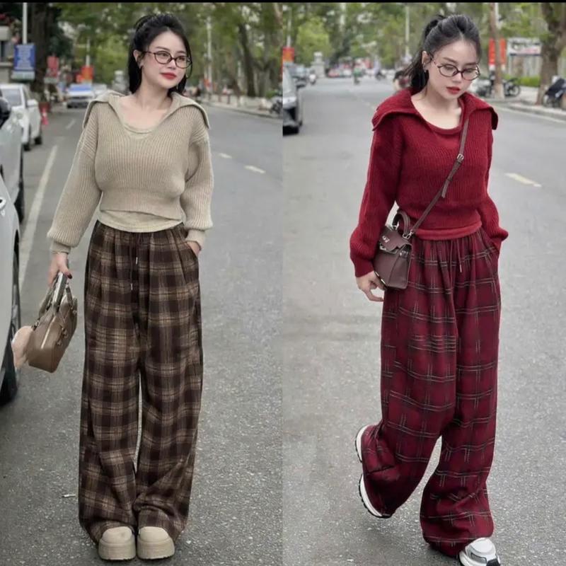 { Hàng mới ] Quần Xuông Nữ kẻ Carô Dạ dày dặn ( xuông cao cấp có dây rút dễ phối đồ ) Women Pants quần  sọc 4