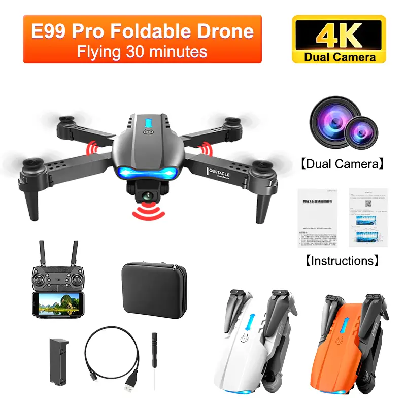 Máy bay không người lái RC, E88 / E99, Có Thể Gập Lại và Cầm Tay, WiFi FPV, Máy ảnh hành động HD 4K, với ống kính đèn máy ảnh, Thích hợp cho Flycam