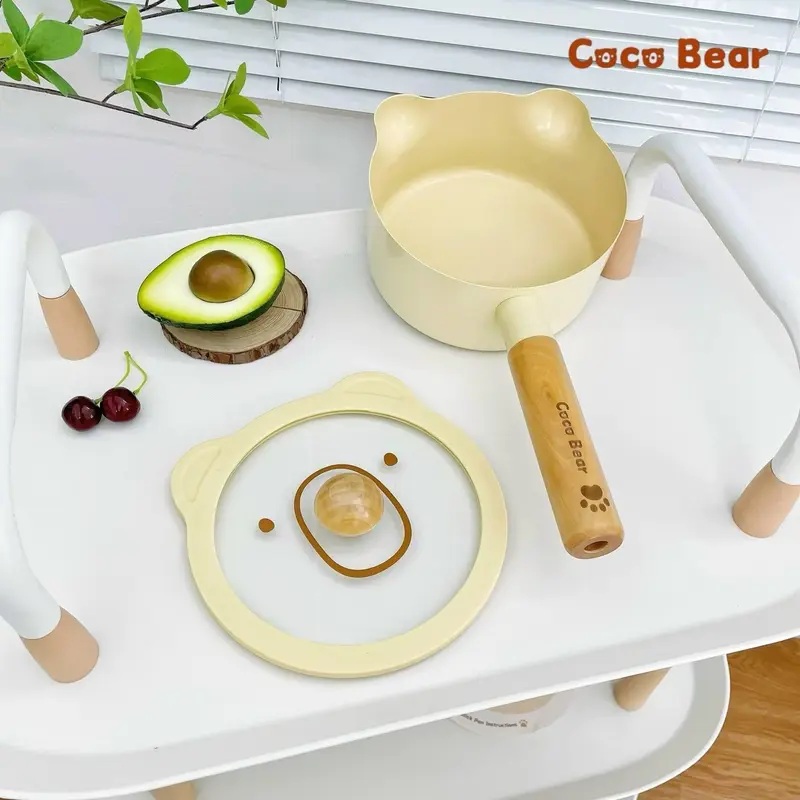 Bộ nồi chảo gấu Cocobear kèm thìa khuấy chống dính cho bé ăn dặm 0