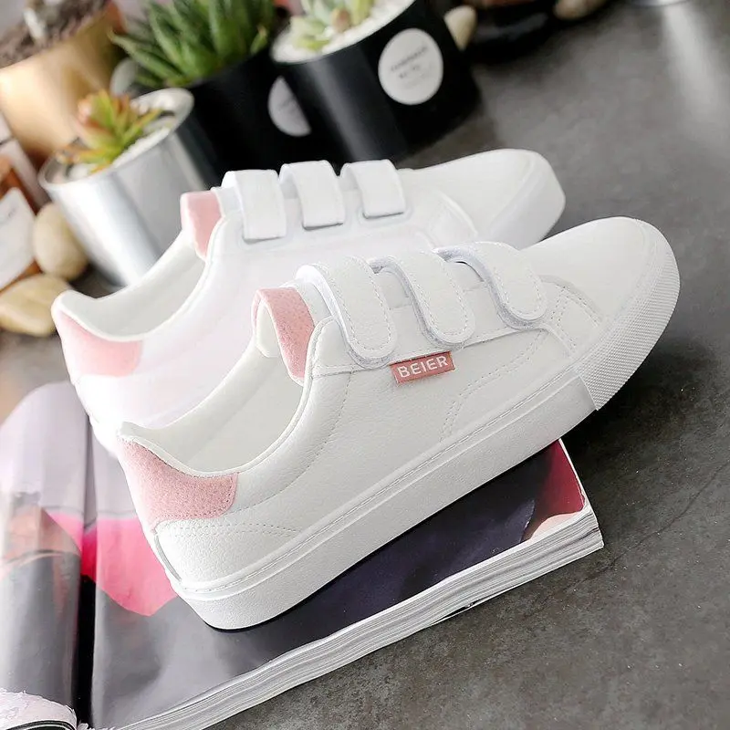 Giày Trắng, Thiết Kế Velcro, Giày Nữ, Phong Cách Hàn Quốc, Giày Trượt Băng, Thích Hợp Cho Học Sinh, Hàng Mới Về Mùa Hè 2024