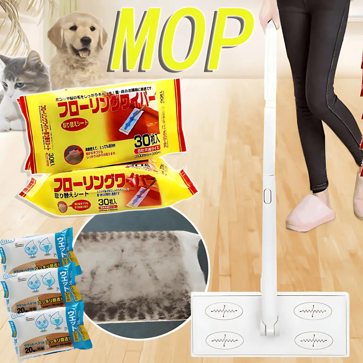 Lazy Mop with Mop, Disposable Flat Mop, Mop Handle, Replacement Cloth, No Need To Wash