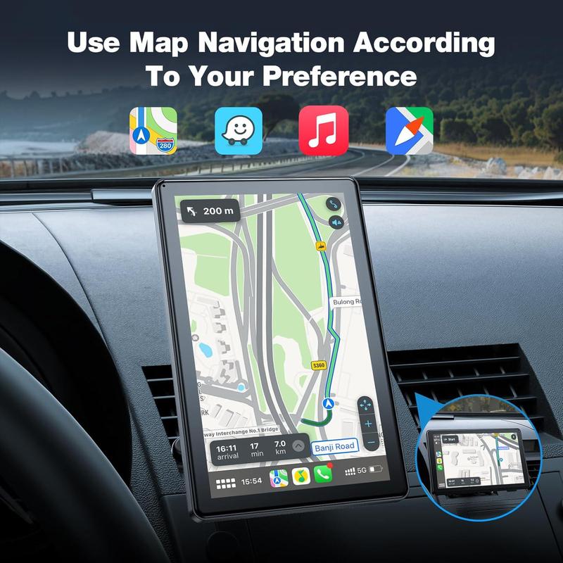 Product Introduction of 7 Inch Wireless Car Player, Portable Car Audio Receiver with Magnetic Holder, Car Video Player with GPS Navigation & Bluetooth-compatible, Voice Control Car Stereo, Automotive, Dashboard 4