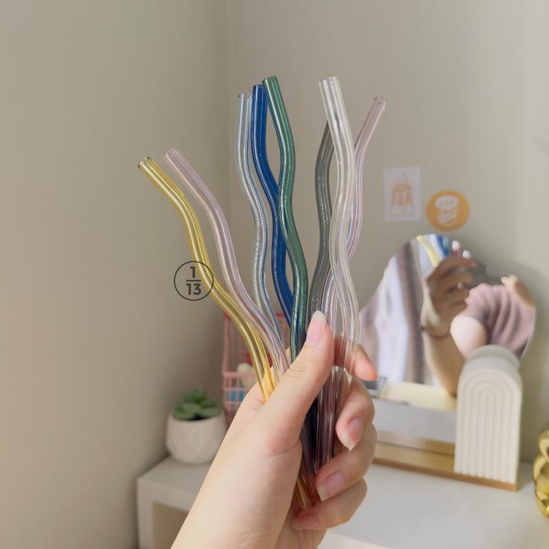 Sedotan Kaca Borosilikat Lurus Bengkok Curly Smoothies Boba Bening Transparan / Glass Straw Aesthetic / Sedotan Bening Transparan Reusable Eco Friendly 3